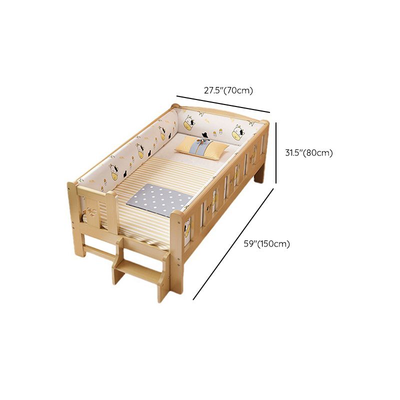 Natural Wood Slat Kids Bed Upholstered Mattress Included Bed with Detachable Guardrails