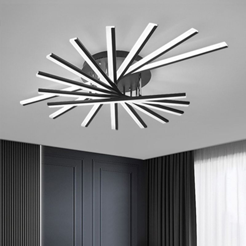 Aluminum Living  Room LED Flush Ceiling Lights Linear Modern Black Flush Mount