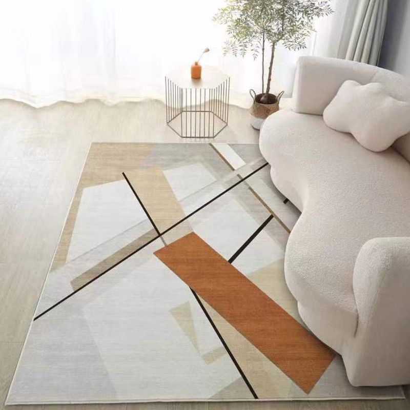 Beige Modern Rug Polyester Striped Rug Non-Slip Backing Rug for Living Room