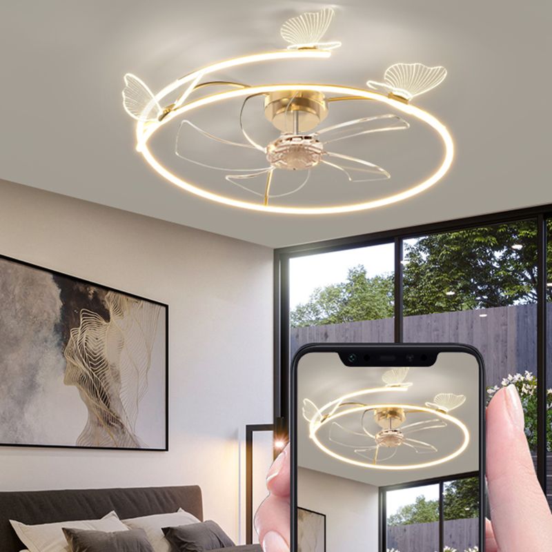 Metal and Acrylic Ceiling Fan Modern LED Circle Fan Lighting Fixture in Gold