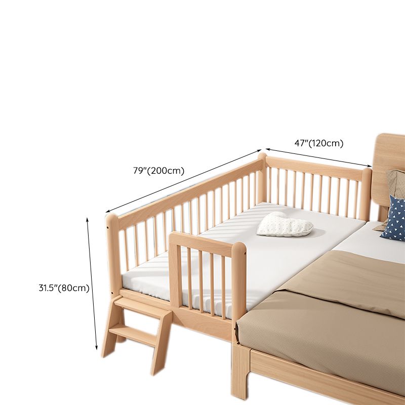 Convertible Crib in Natural Standard Wood Crib with Guardrails