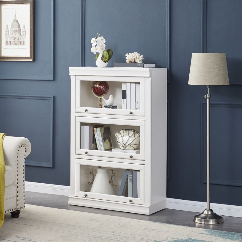 Modern Style Bookcase White Wood Closed Back Bookshelf with Door for Home Office