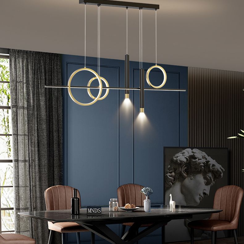 Aluminium Black and Gold Island Light in Modern Simplicity Wrought Iron LED Linear Pendant Light with Acrylic Shade