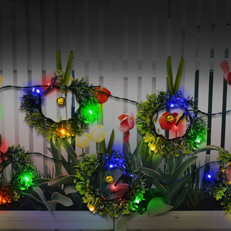 3m Artificial Flower Solar String Light Decorative Plastic 24-Head LED Outdoor Christmas Lamp in Green