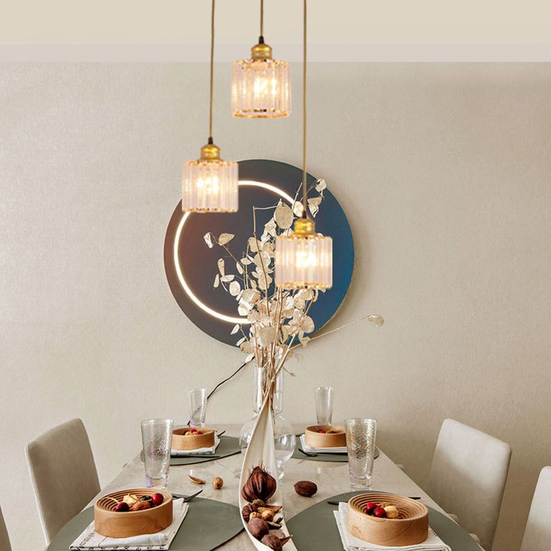 3 Lights Cylinder Multi Hanging Light Fixture Industrial Ribbed Glass Ceiling Light with Hanging Cord for Restaurant