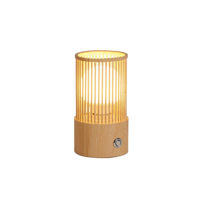 Beige tubuläre Käfig Schreibtisch Licht Minimalist 1 helle Holztischlampe für Cafésgeschäft