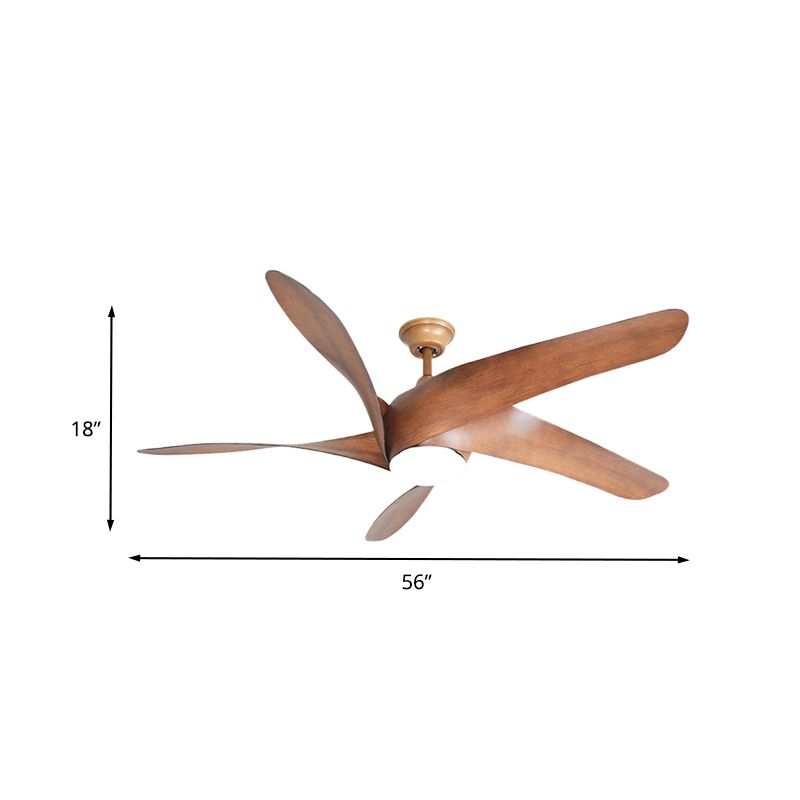 56" W LED Wood Fan Light Countryside Brown Swirling Living Room 4 Blades Semi Flush Mounted Lamp with Acrylic Shade