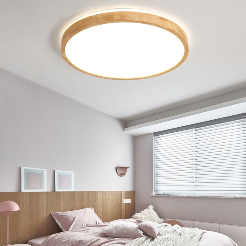 Minimalism Round Flush Mount Light Wood LED Ceiling Light for Bedroom