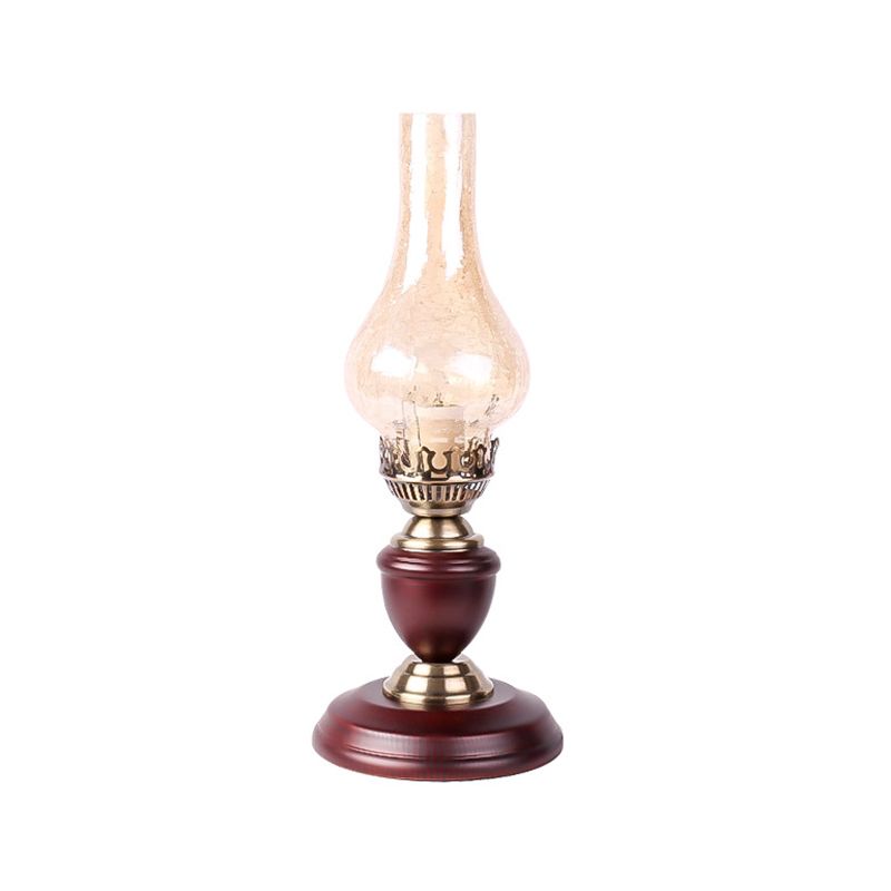 Coastal Vase Table Lighting 1 Light Tan Crackle Glass Night Light in Red Brown with Wood Base