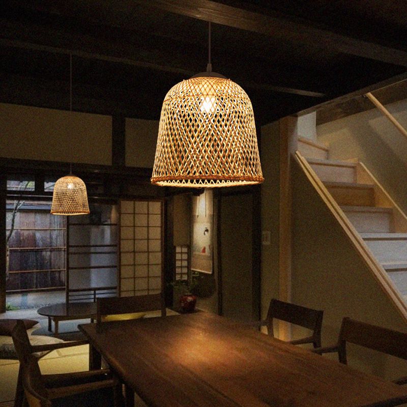 Bell Restaurant a ciondolo a sospensione Bamboo Bulb a bulbo singolo Sospensione Luce in legno