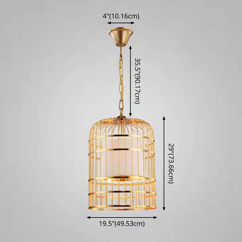 Gold Plated Birdcage Hanging Lamp Country Metal 1 Bulb Restaurant Ceiling Light with Cone Shade