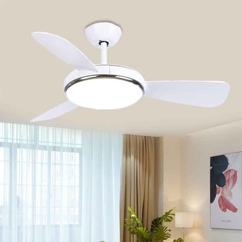 42" W LED Acrylic Ceiling Fan Light Modernist White Round Living Room Semi Flush Lamp Fixture with 3 Blades