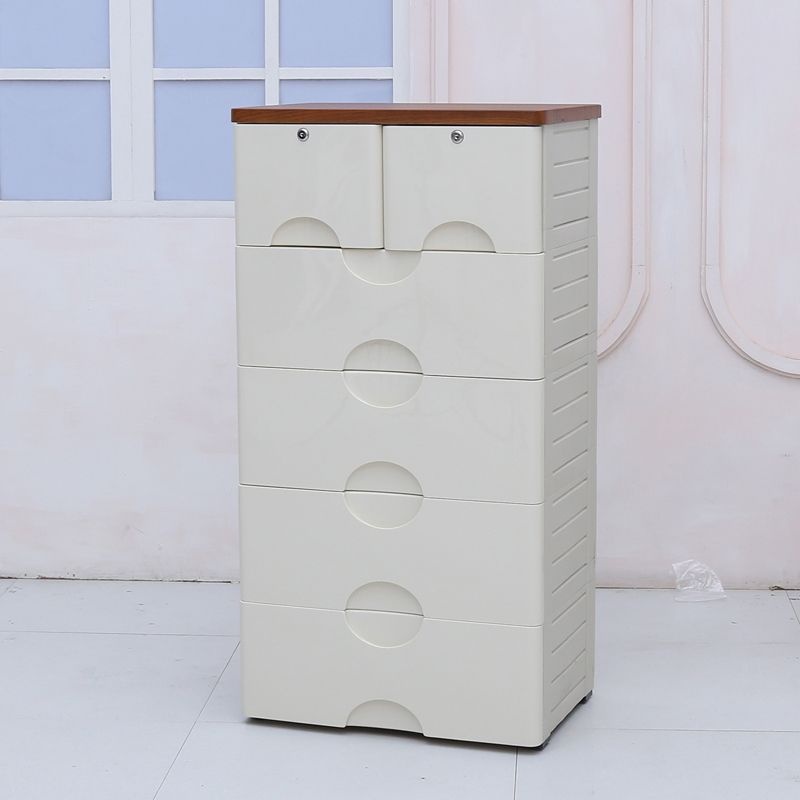 Scandinavian Plastic Kids Nightstand Vertical Nursery Dresser 6 Drawers for Home