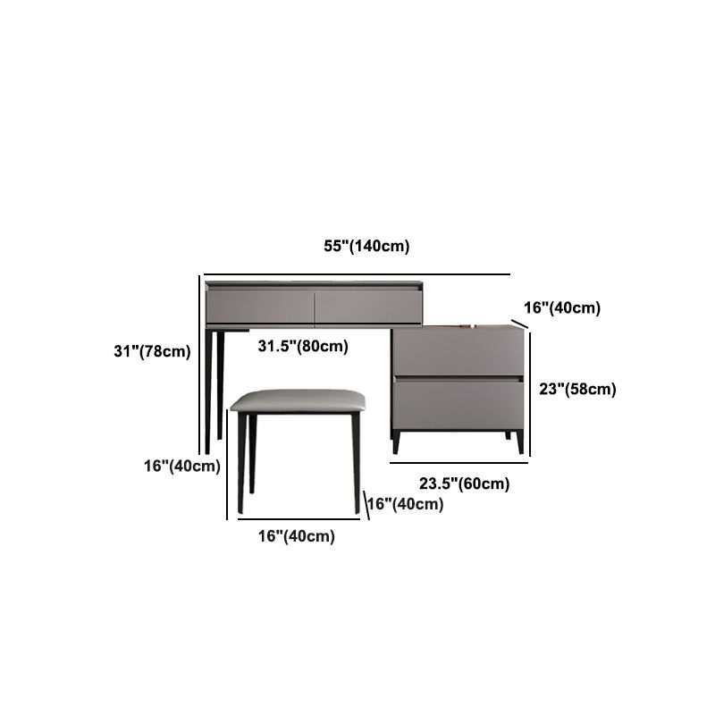 Gray Wooden Vanity, 31.5"/39.4" Wide Makeup Vanity Set with Stool