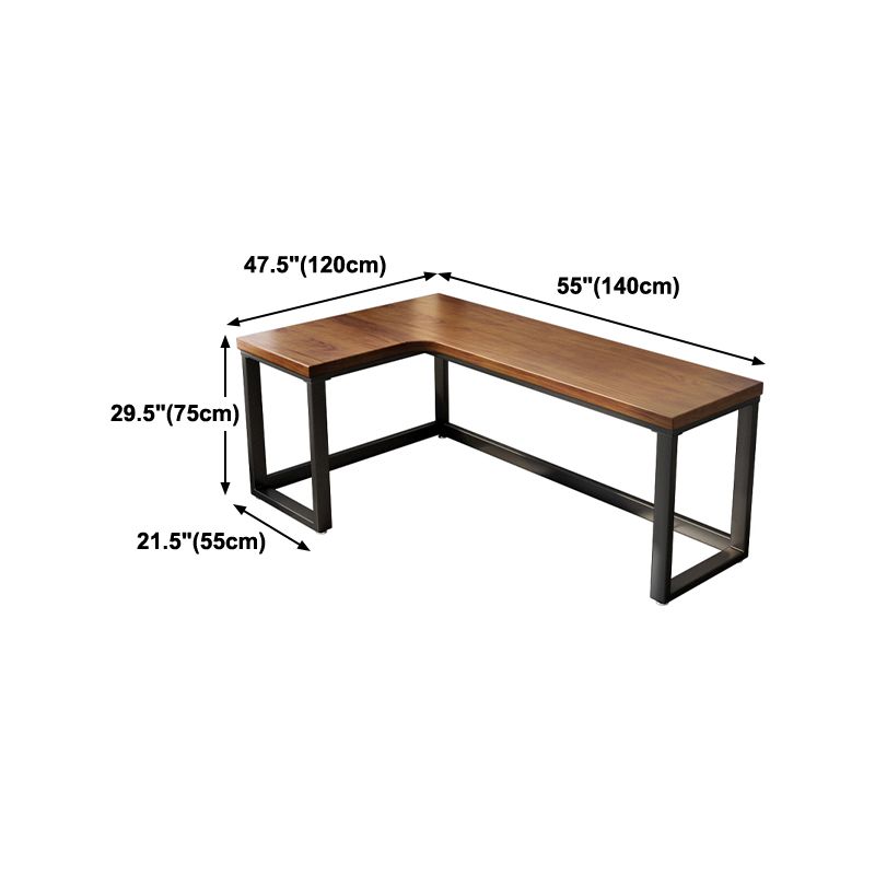 L-Shape Solid Wood Office Table Industrial Home Working Fixed Table