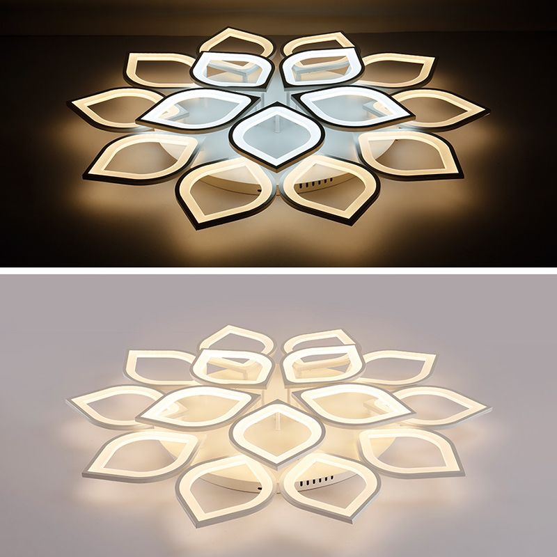 White Floriated LED Semi Flush Mount in Modern Simplicity Metal Ceiling Light with Acrylic Shade