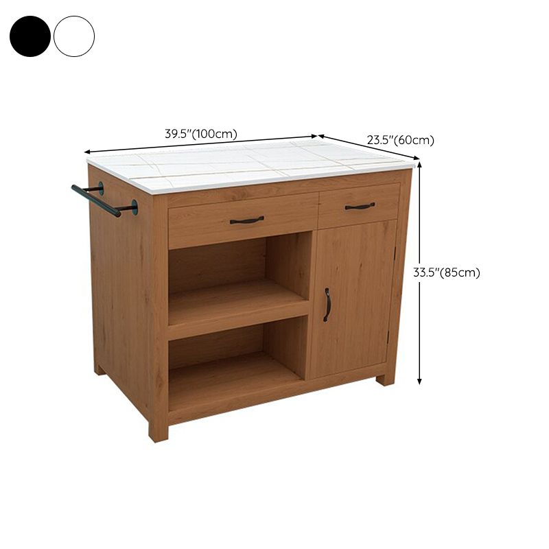 Modern Stationary Kitchen Island Set Sintered Stone Kitchen Island Table with Towel Rack