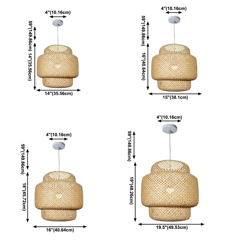 Nórdico Ligera colgante de tejido Bambú Lámpara de suspensión de techo de comedor de 1 luces