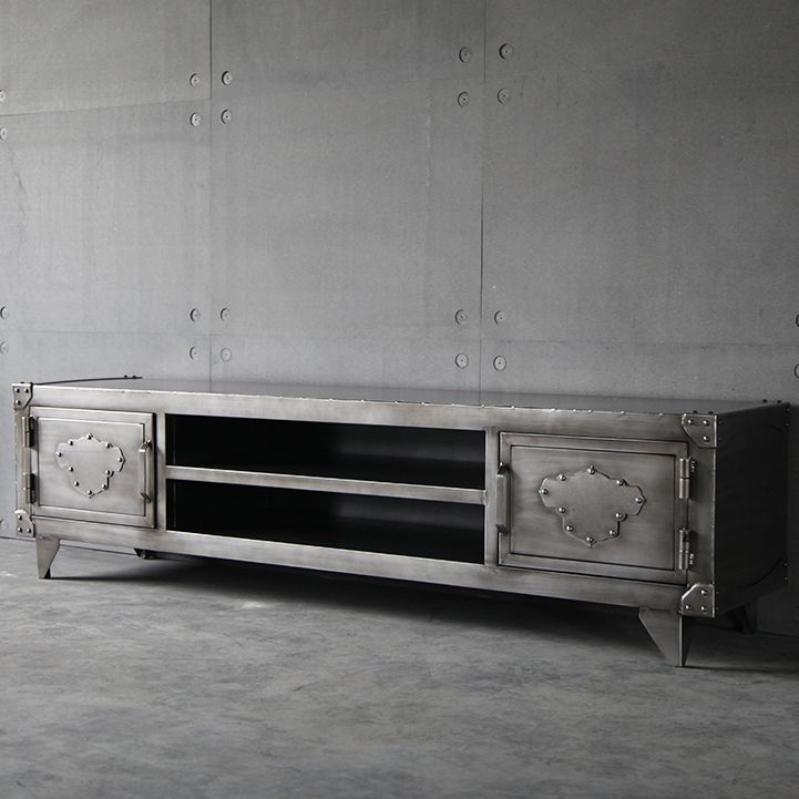 17.72"H TV Stand Industrial Style Gray TV Console with 2 Doors for Living Room