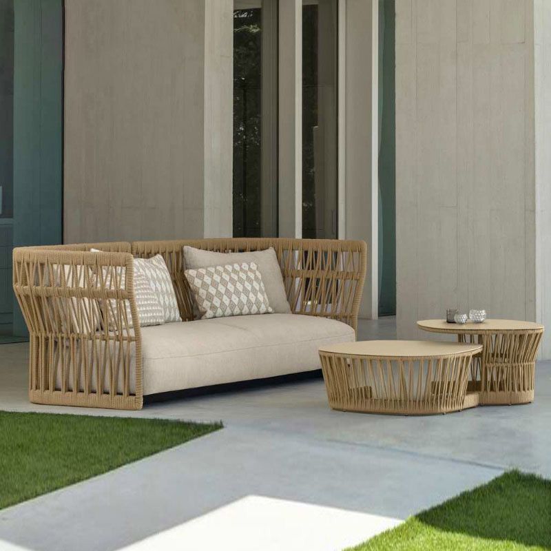 Beige Metal Patio Sofa 1 PC Water Resistant Outdoor Patio Sofa