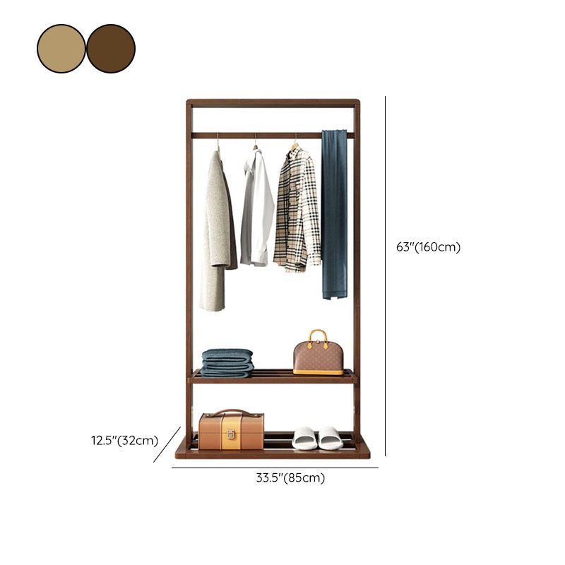 Classic Solid Wood Clothes Hanger Free Standing Coat Rack with Storage Shelving