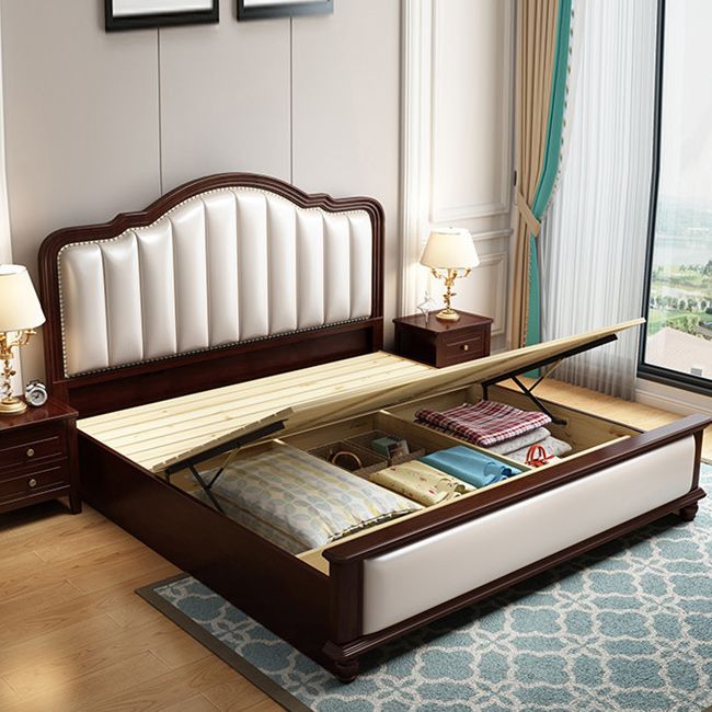 Contemporary Standard Bed Solid Wood Lift Up Storage Bed Frame with Upholstered Headboard