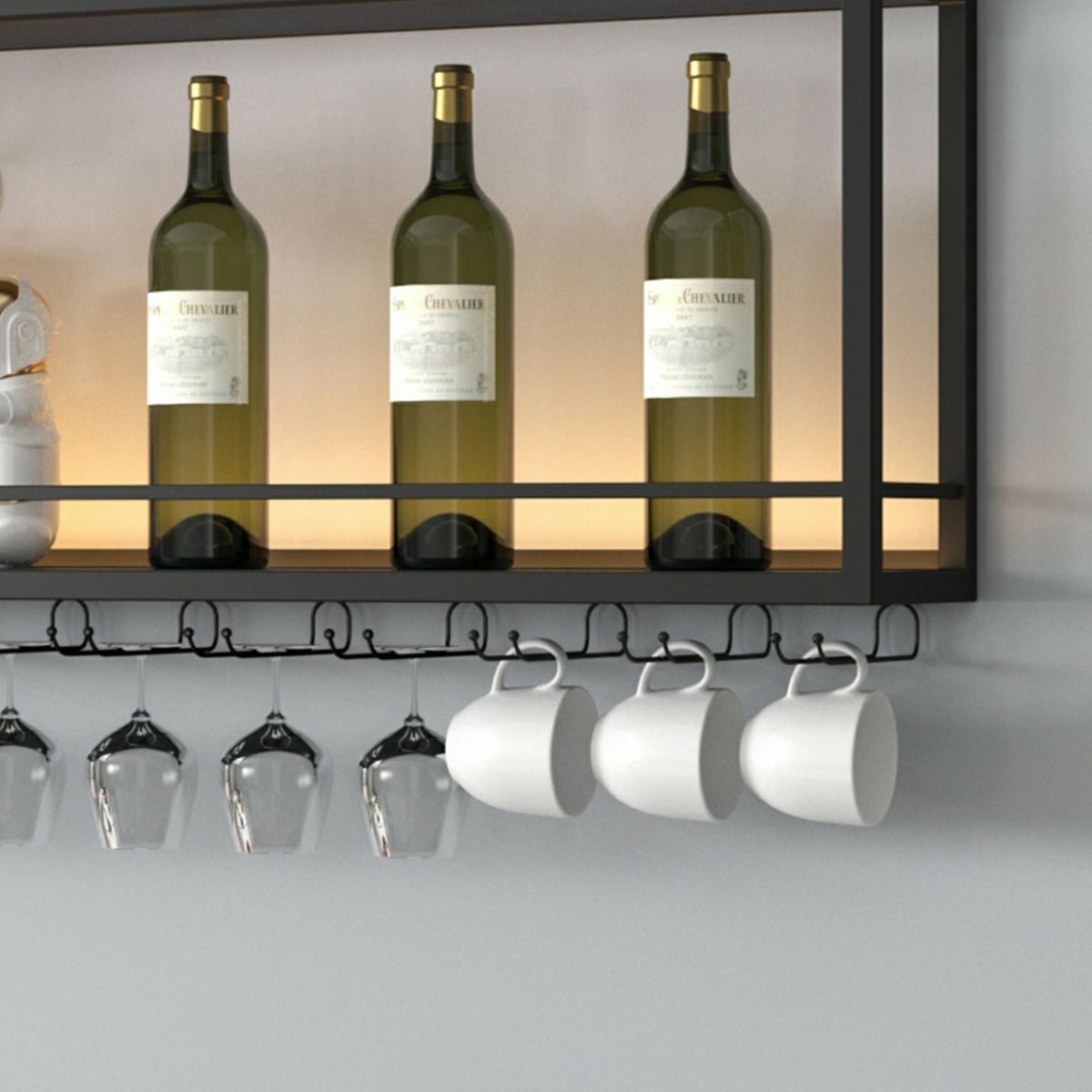 Modern Metal Wine Rack Wall Mounted Wine Bottle & Glass Rack for Living Room