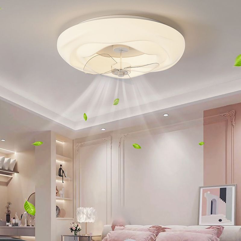 Round Shape Metal Ceiling Fans Modern Style 1-Light Ceiling Fan Fixtures in White