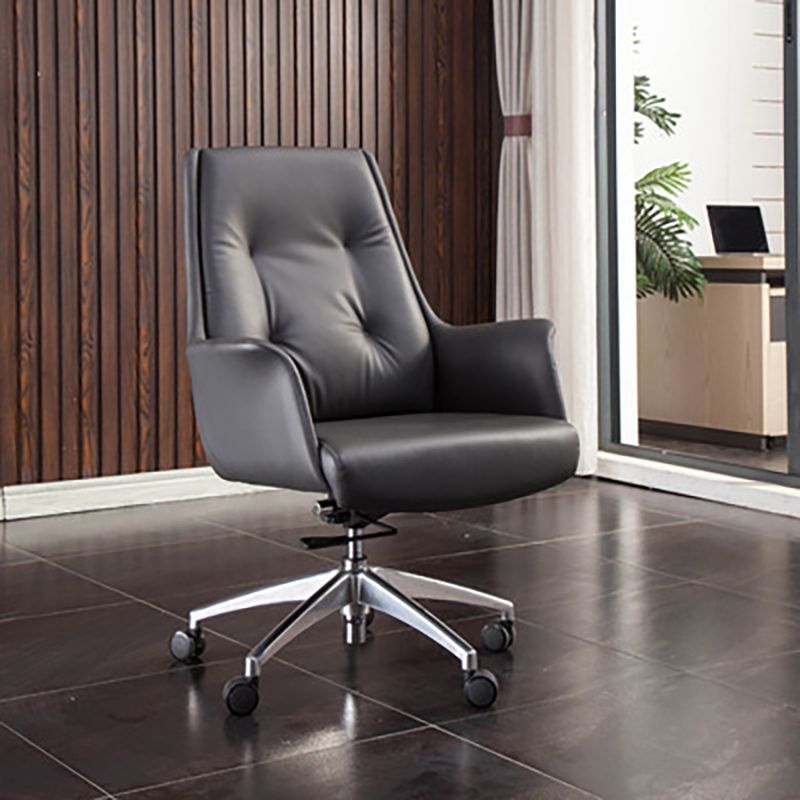 Padded Arms Contemporary Managers Chair Gray Leather Swivel Chair