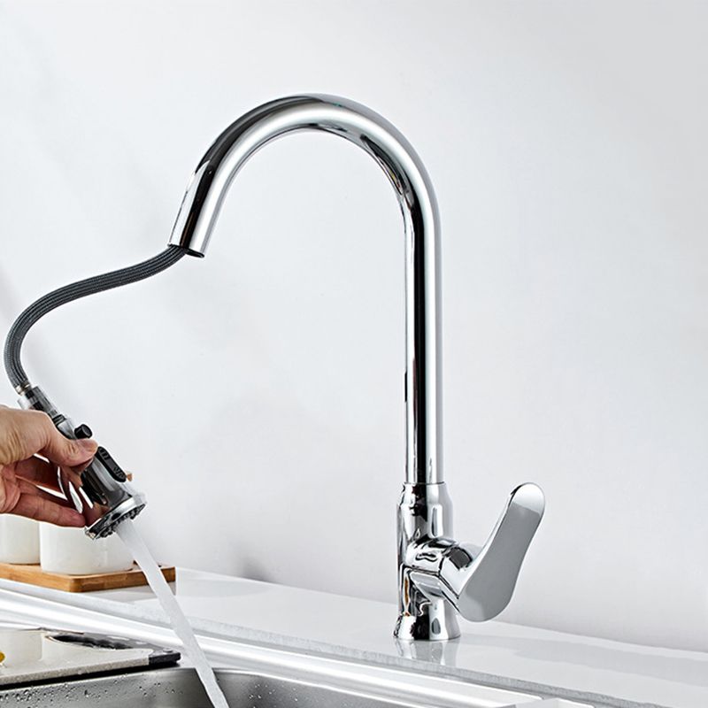 Modern 1-Handle Faucet with Pull out Sprayer 304 Stainless Steel Gooseneck Faucet