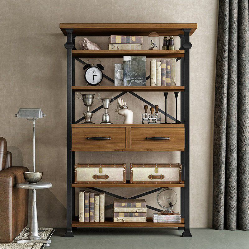 Solid Wood Bookshelf Industrial Style Open Back Bookcase for Home Office