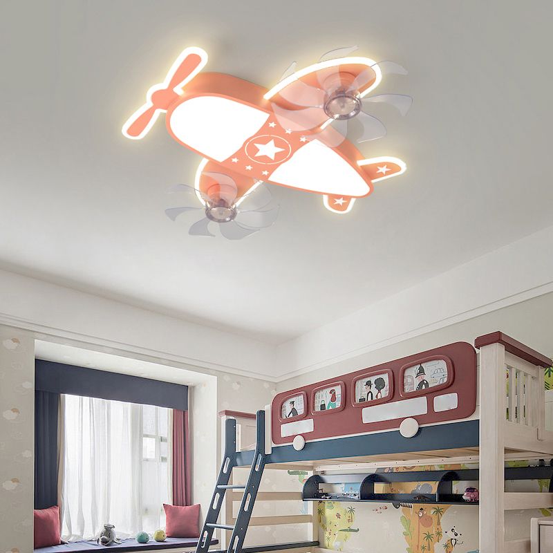 Nordic Style Ceiling Fan Lamp Plane Shape LED Ceiling Fan Light for Children's Room