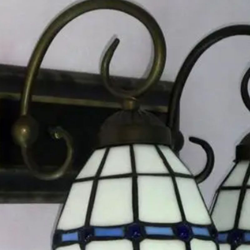 2-Bulb Handcrafted Art Glass Wall Lamp Tiffany Antiqued Bronze Bell Shaped Bathroom Vanity Light