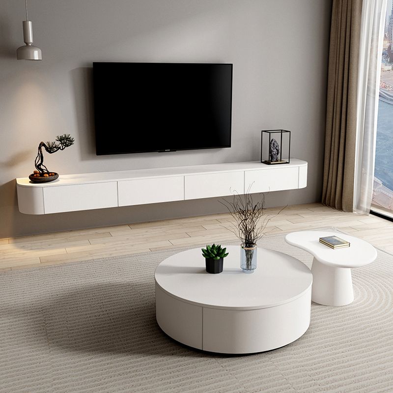 Modern White TV Media Stand Floating TV Stand Console with Drawers for Living Room