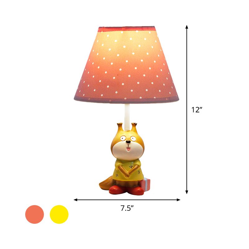 1 Head Study Room Reading Light Cartoon Red/Yellow Task Lamp with Dog Resin Base with Spots Fabric Shade