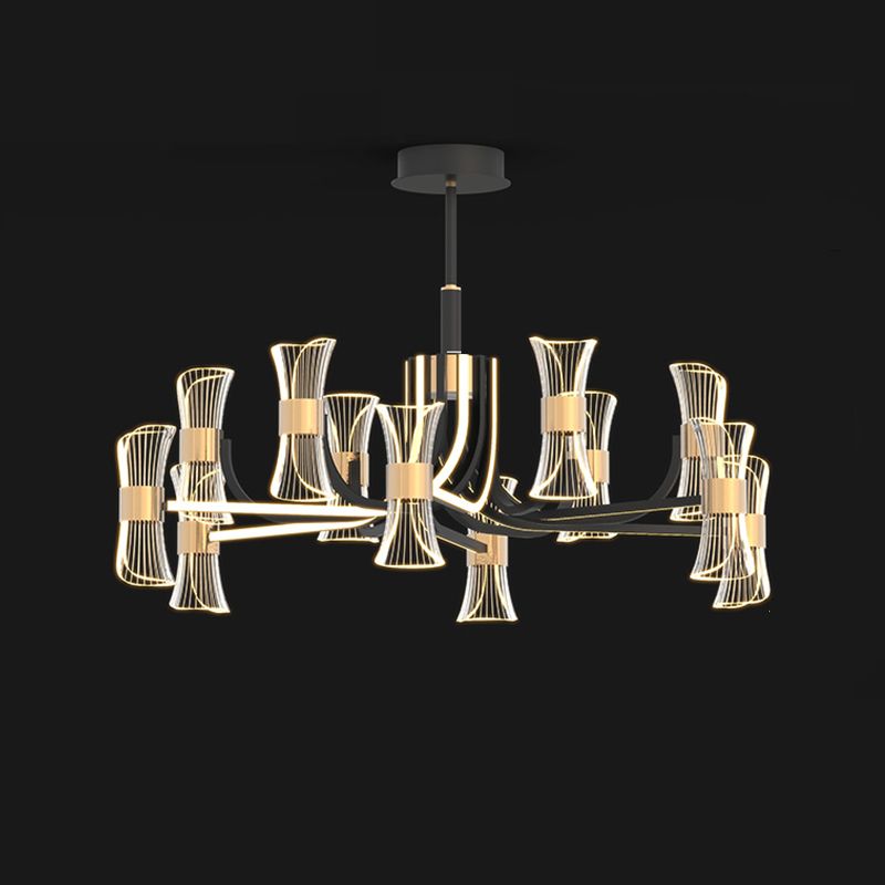 Black and Gold LED Pendant Light Modern Style Metal Acrylic Chandelier Light