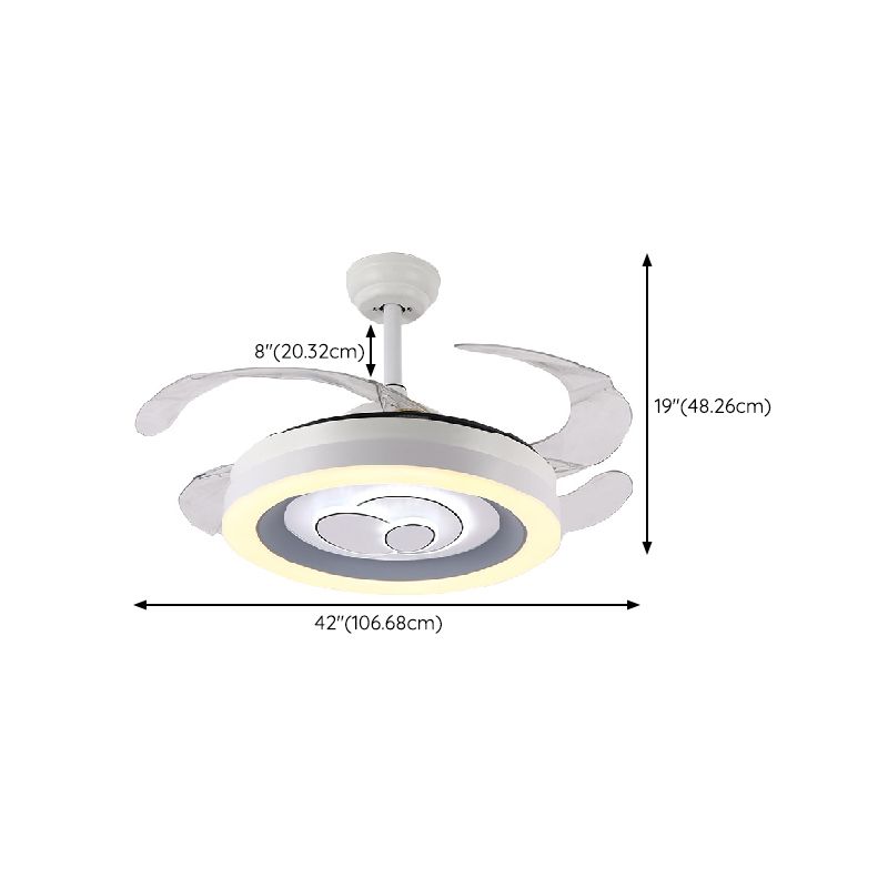 Contemporary LED Fan Ceiling Fixture in White Finish Metal Fixture