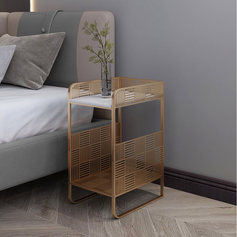 19.69" Tall Stone Bedside Cabinet 2-shelf Open Storage Night Table