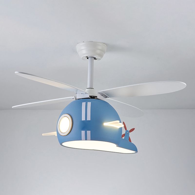 Air-Force-Eight Pendant Fan Light Cartoon Metal Kids Bedroom LED Semi-Flush Mount Light with Fan