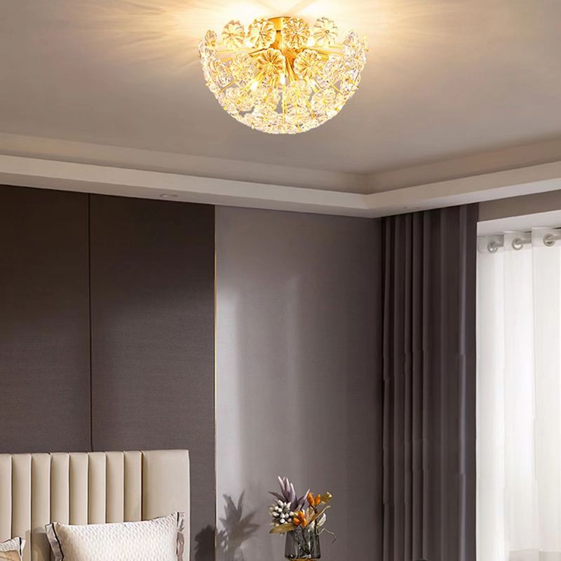 Modern Style Sputnik Flush Mount Crystal Ceiling Light in Gold for Bedroom