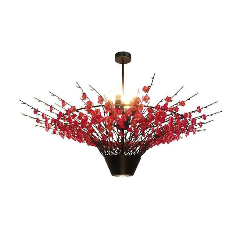 Lustre à lustre en métal floral Light Antique 4 Lights LED Restaurant Suspension Lampe en rose, 31,5 "/ 39" W