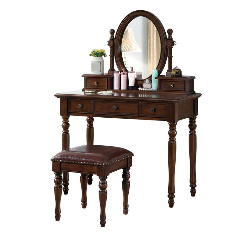 55.1"height Brown/ White Wood Makeup Vanity with Drawers and Mirror