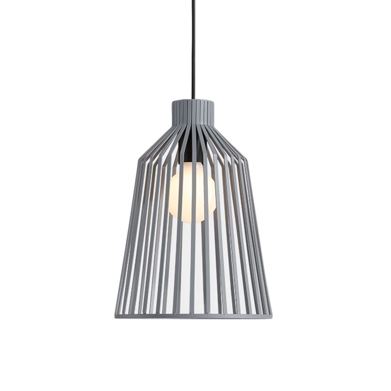 1-Light Pendant Lighting Fixture with Bell Wire Cage Metal Nordic Style Kitchen Island Hanging Lamp in Grey/White/Coffee