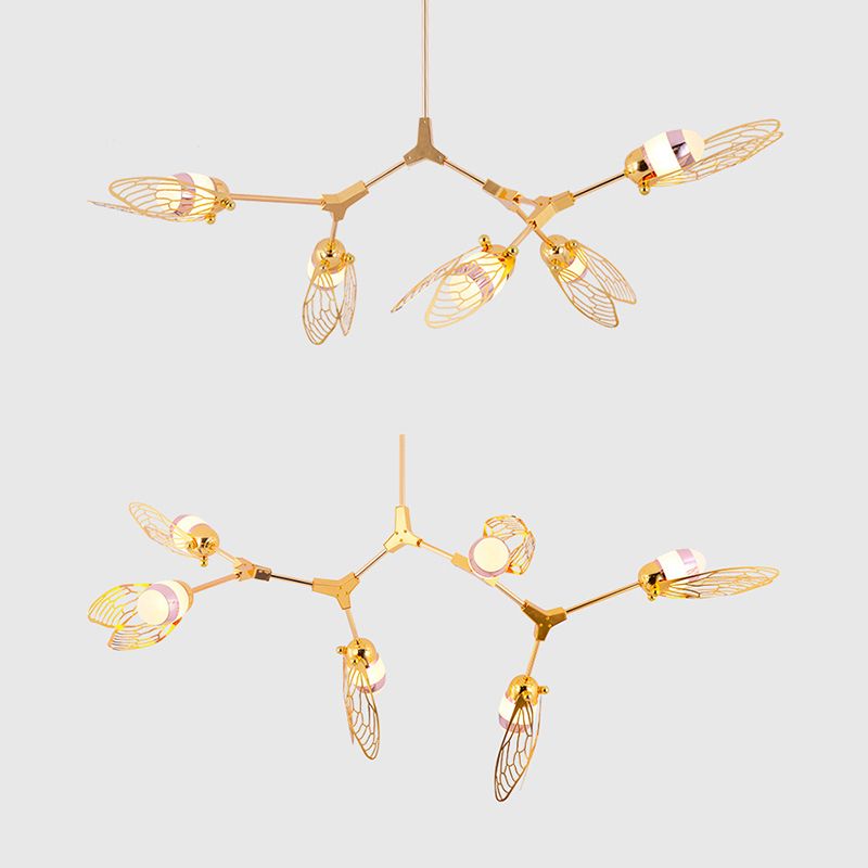 Romantic Etched Butterfly Chandelier Metallic Gold Finish Pendant Light for Dining Table