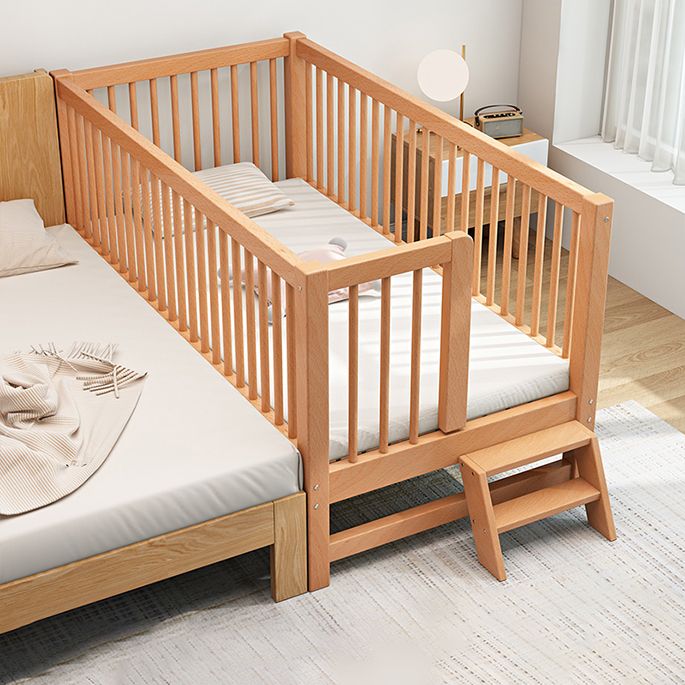 Traditional Nursery Bed Beech Washed Natural with Guardrail Wood Baby Crib