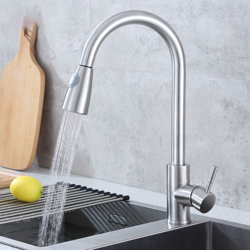 Modern Bridge Kitchen Faucet 304 Stainless Steel Pull Out Faucet Swivel Spout Pot Filler