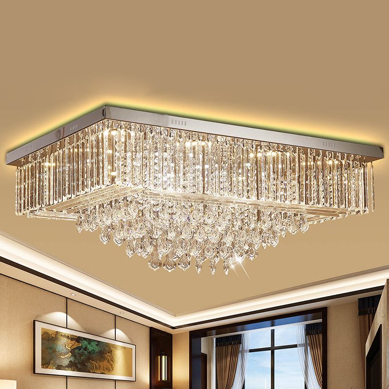 Crystal Clear Flush Mount Lamp Rectangle Tapered Contemporary LED Ceiling Mounted Light