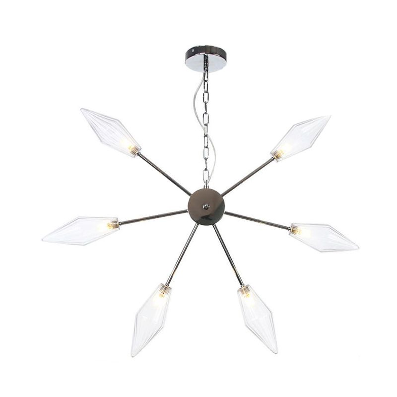 6/9/12 Lights Chandelier Lamp Industrial Sputnik Amber/Clear Glass Ceiling Light Fixture in Black/Copper/Chrome