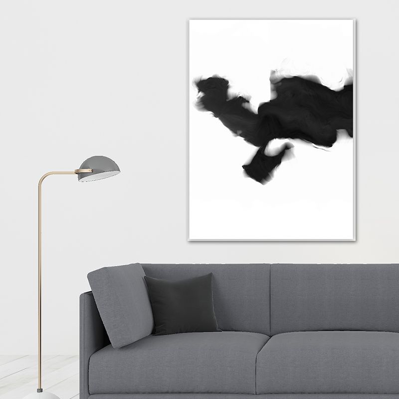 Minimalistic Smoke Painting Black and White Textured Wall Art Print for Living Room