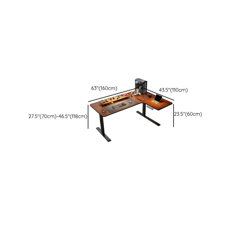 Adjustable Height Brown Computer Desk L-Shape Writing Desk for Home